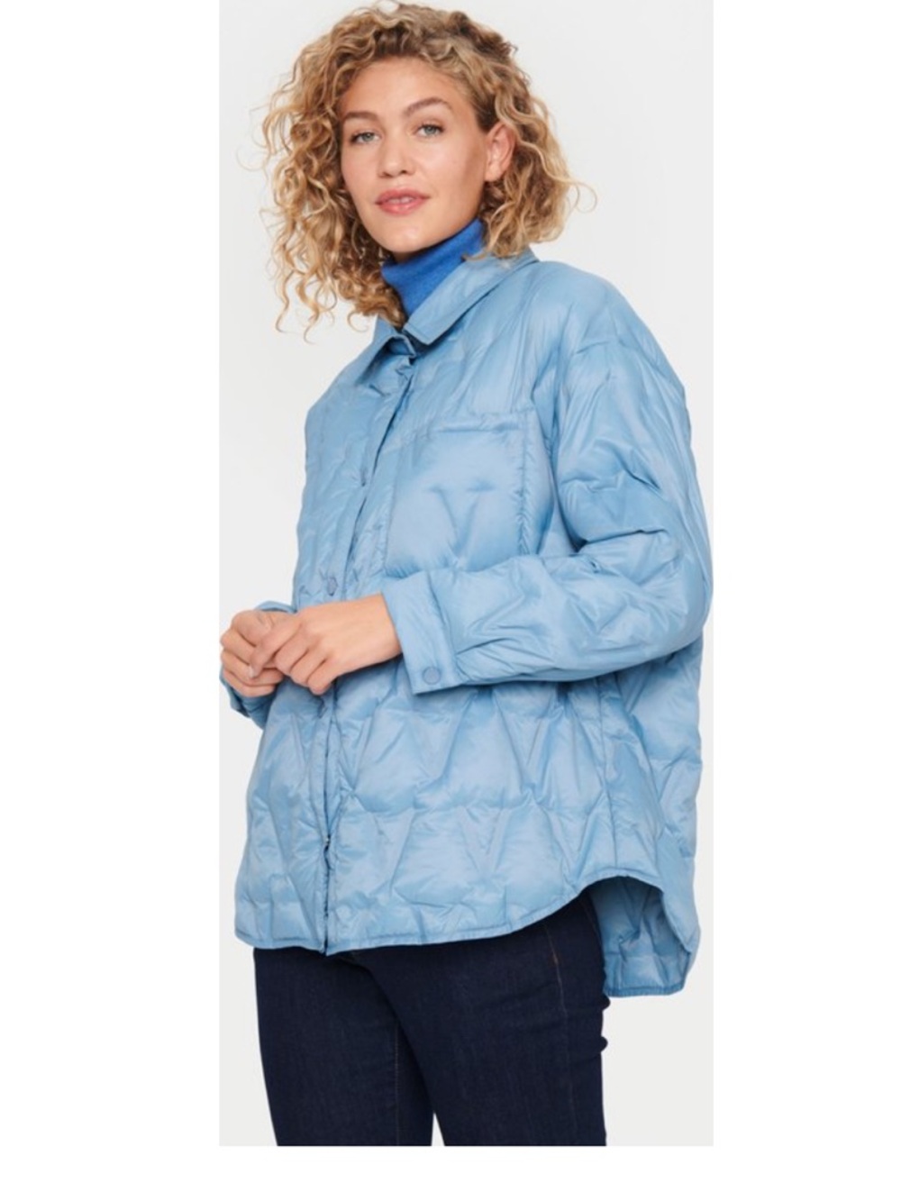 Saint Tropez West Light Blue Quilted Puffer Shacket